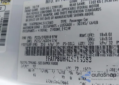 2020 Ford Mustang Ecoboost Premium from USA, damaged, VIN 1FATP8UH4L5113583